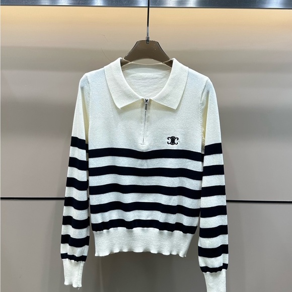 Celine Sweaters - Celine Black and White Striped Sweater